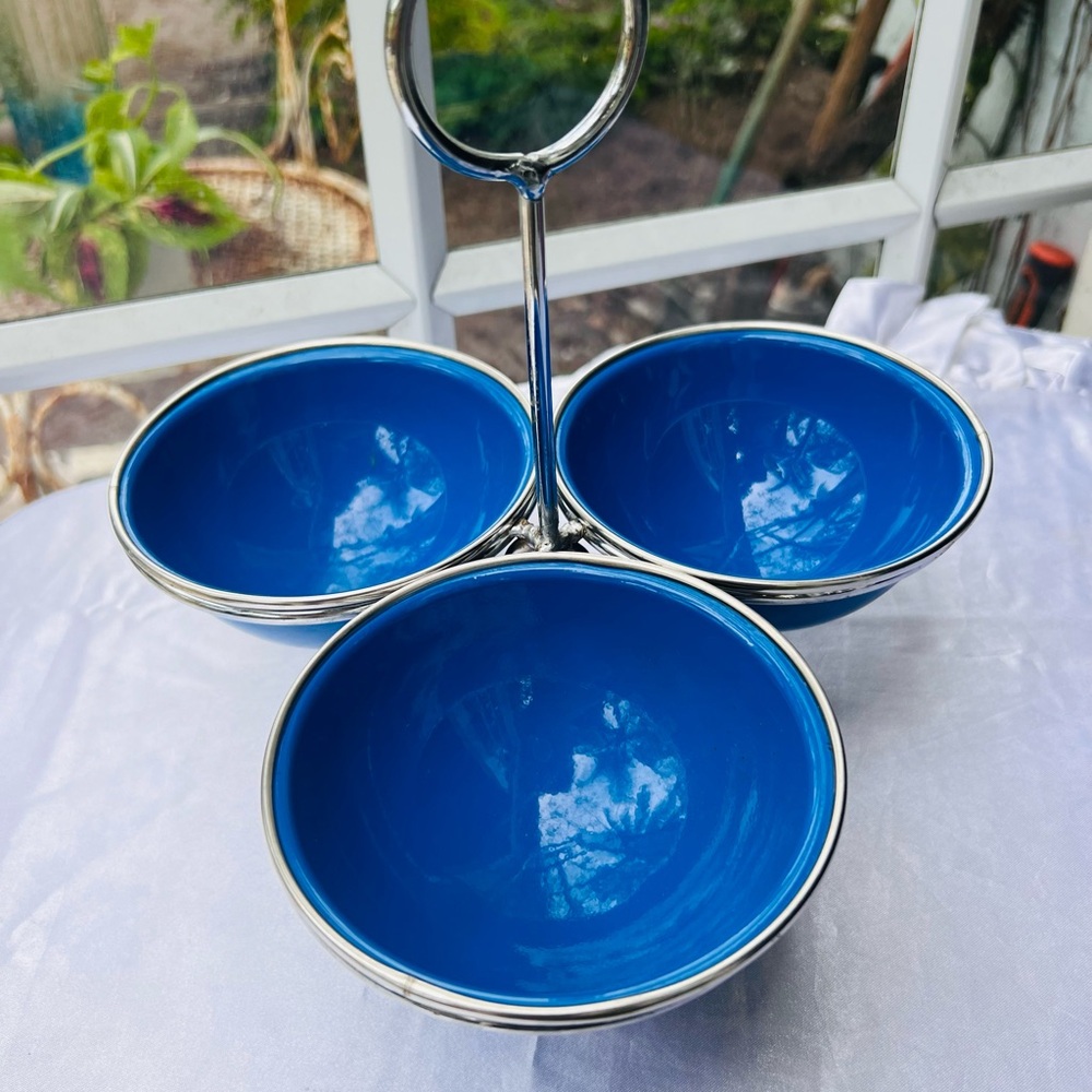 Unique Vintage Blue and Silver Clover Serveware